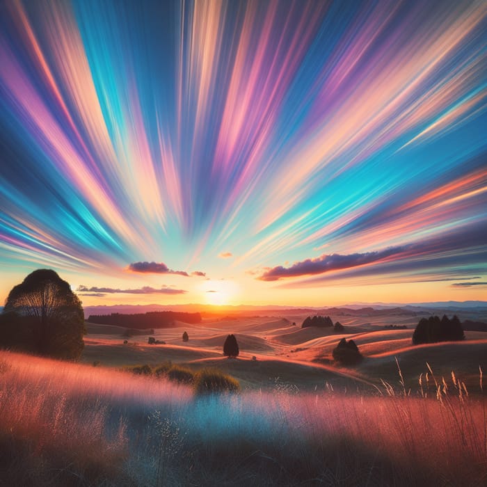 Nature-Inspired Serene Sunset Landscape in Pastel Colors