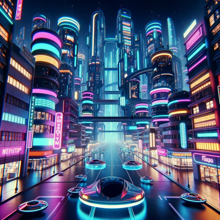 Neon Cityscape Night Scenery - Modern Sci-Fi Futurism