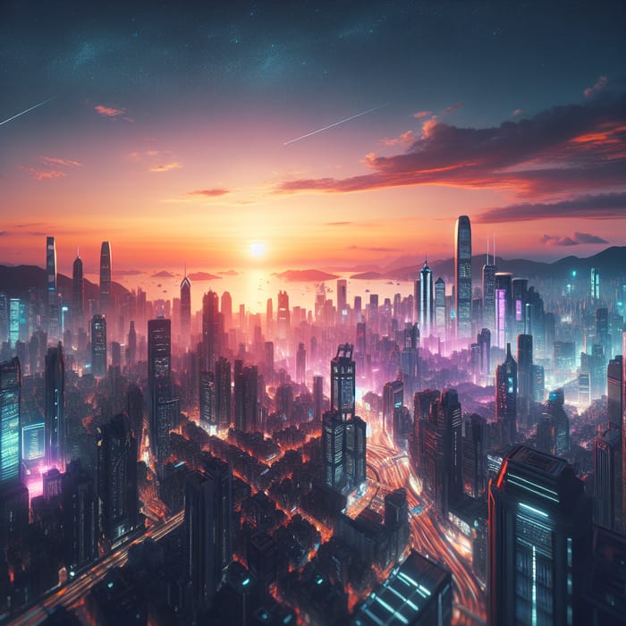 Futuristic Utopian Cityscape at Sunset | Cyberpunk Architecture
