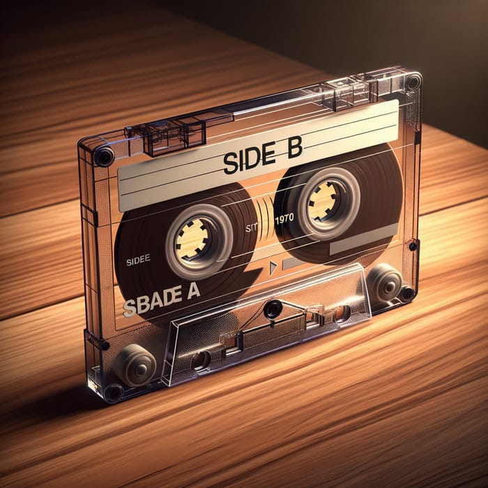 Side B Cassette Tape on Classic Oak Desk - Vintage Music Revival
