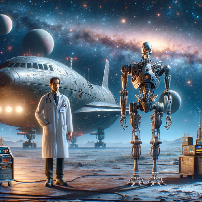 Starwars Doctor with Multilimbed Robot in Galaxy | Sci-Fi Saga Scene