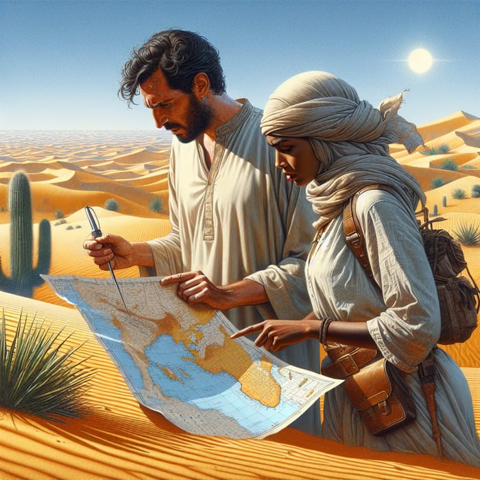 Lost in Desert: Powerful Image of Middle-Eastern Man and Black Woman