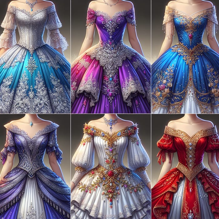 Fantasy Princess Dresses: Cerulean, Purple, White & Red Gowns