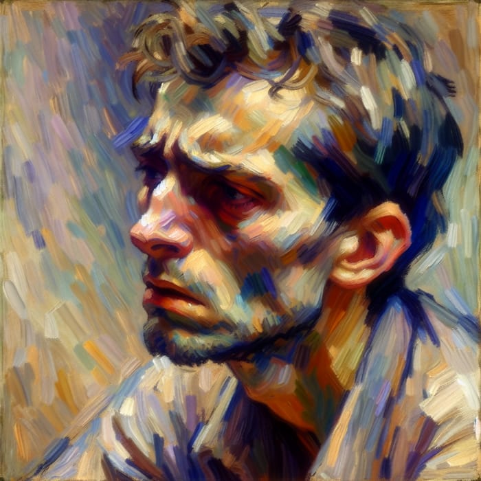Melancholic Caucasian Male in Emotional Impressionist Art