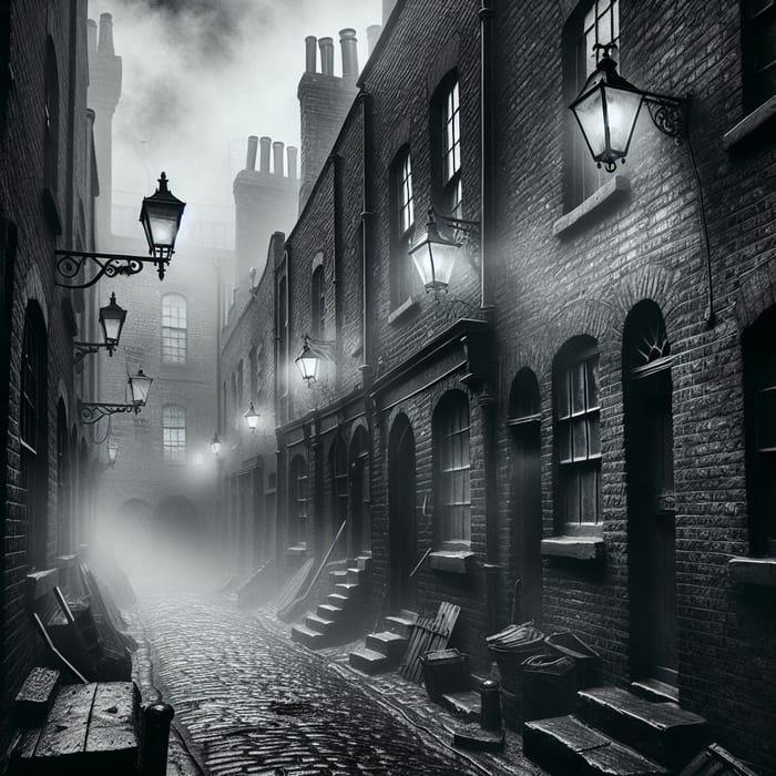 Victorian Era Foggy Alley: Eerie Scene of East End London