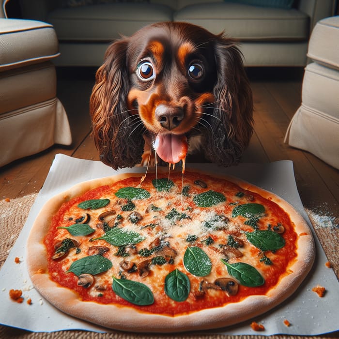 Cute Dog Enjoying Pizza in Cozy Home Setting