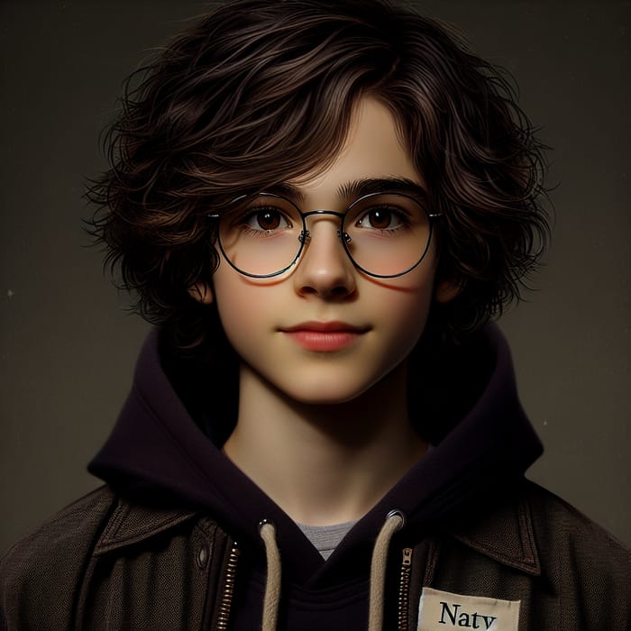 Dark Mode Charming Young Boy with Wavy Hair & Glasses