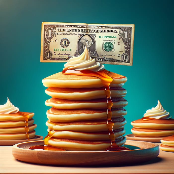 Fluffy Pancake Stack with Dollar Bill Topper