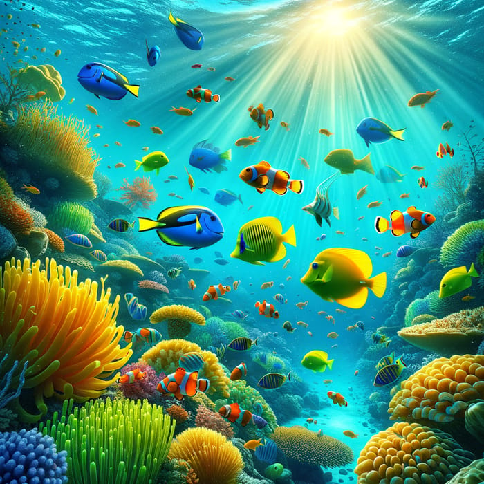 Clear Ocean with Brightly Colored Fish