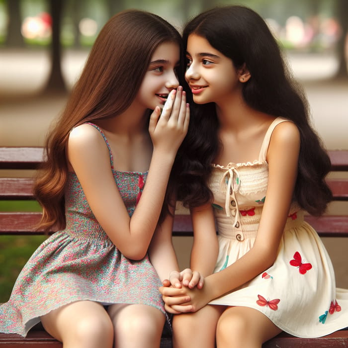 Two Young Teen Girls in Bikinis Sharing a Tender Kiss