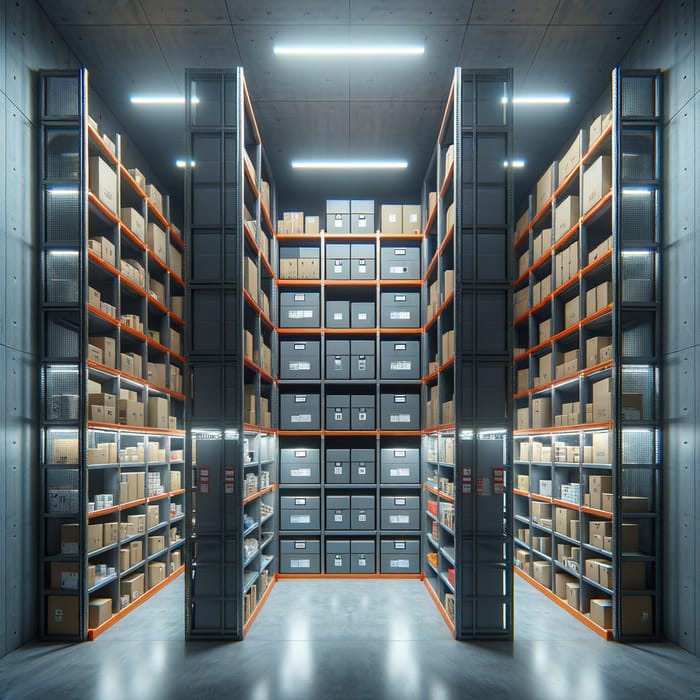 Small-scale Logistics Warehouse with Gray and Orange Shelves