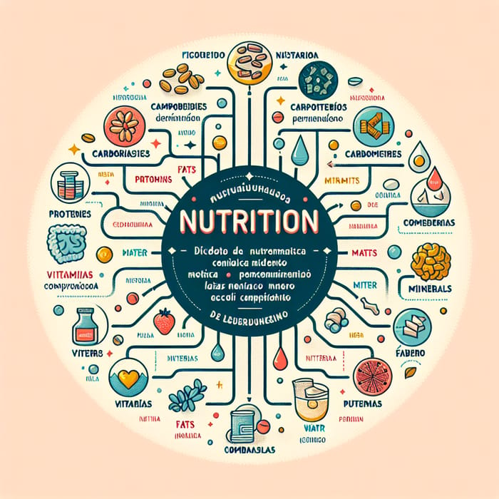 Spanish Conceptual Map on Nutrition: Carbs, Proteins, Vitamins & More