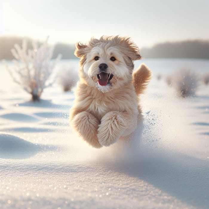 Happy Dog Frolicking in Snow