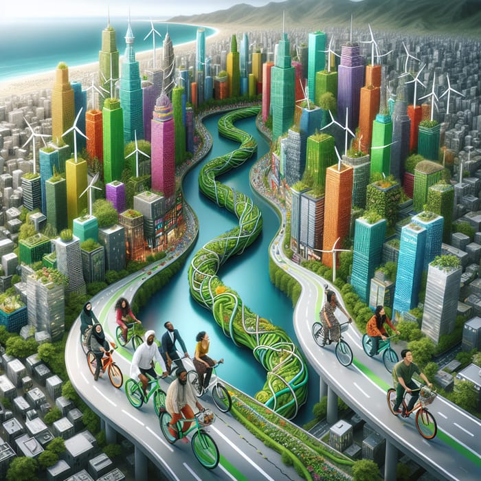 Renewable Energy-powered Cityscape with Sustainable Practices and Community Cycling