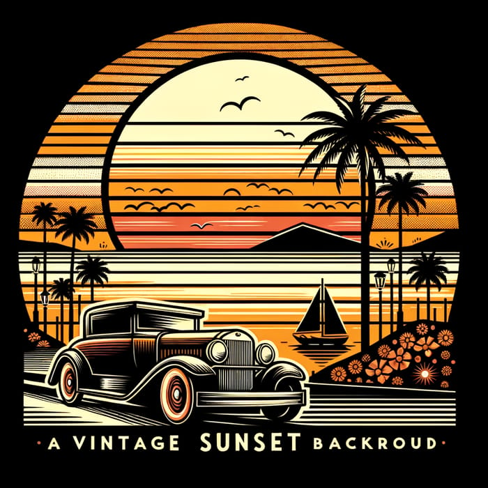 Vintage Sunset Backdrop featuring Puteketeke in Retro Whimsy Style