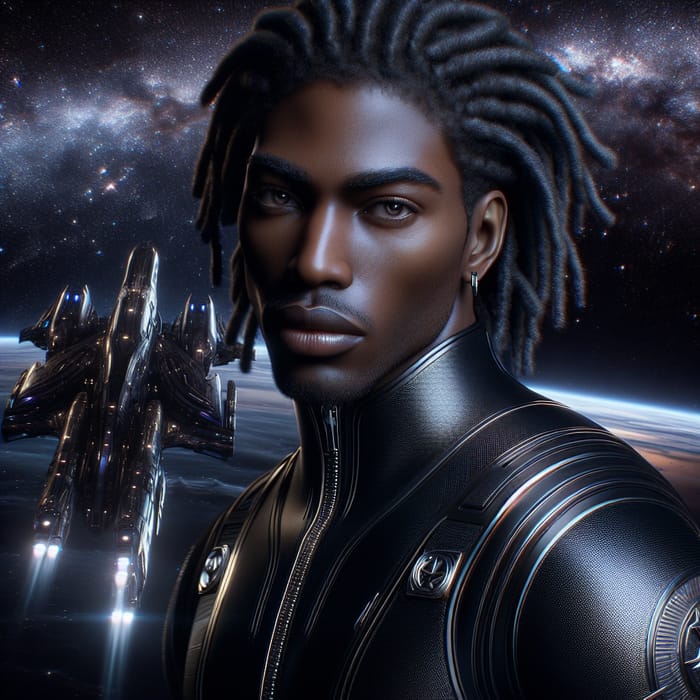 Regal Black Man in Elegant Spacesuit | Vast Cosmic Realm