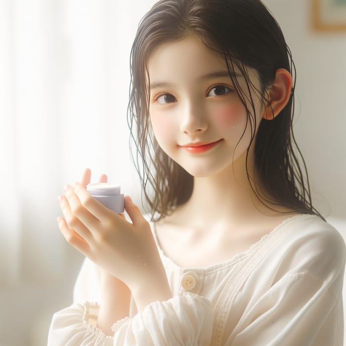 Cute Girl with Glowing Skin After Shower: Serene Beauty Scene