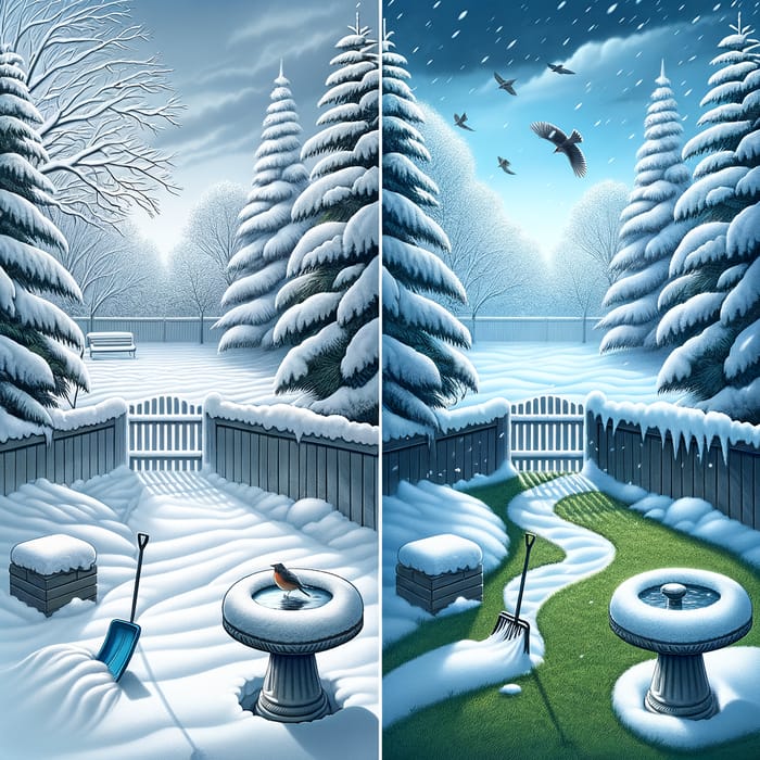 Snowy Yard Transformation: Before-and-After Cleanup | AI Art Generator ...