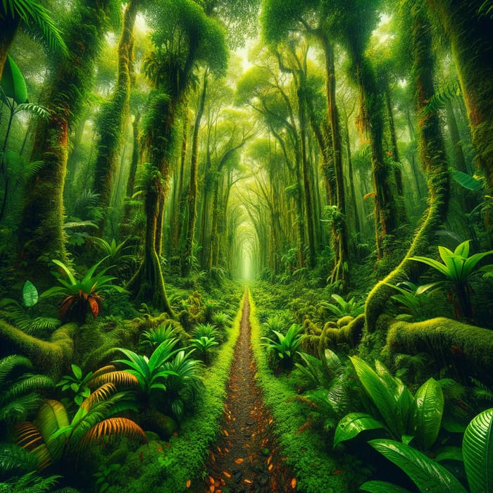 Verdant Corridor through Ecuadorian Amazon Rainforest