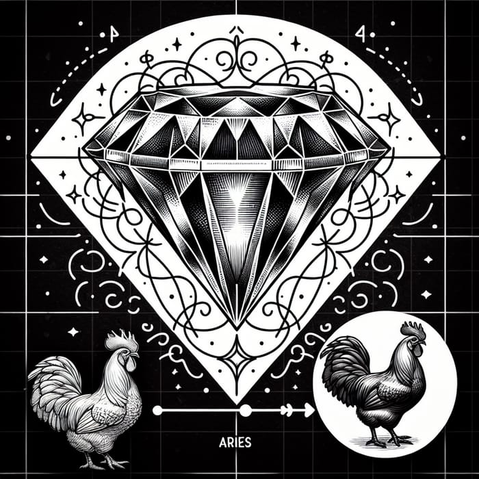 Intricate Diamond Aries Roaster Tattoo Design for Power & Warmth | Tattoo