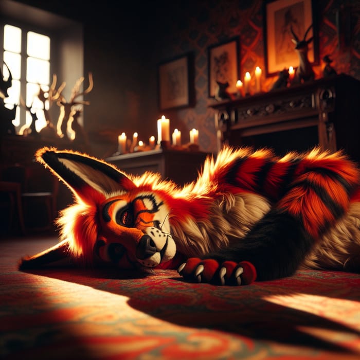 Furry Fox on Plush Carpet | Moody Candlelight Setting