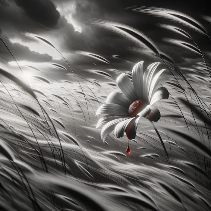 Gloomy Daisy with Eerie Details in Anime-Style Scene
