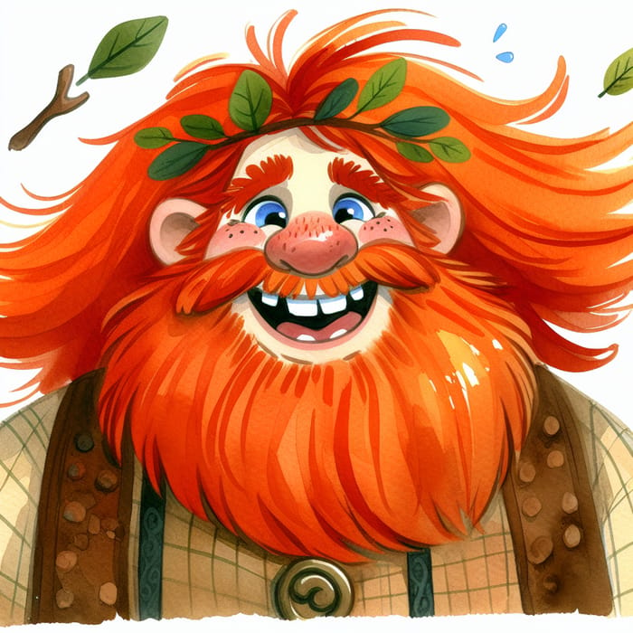 Cheerful Red-Haired Giant in Watercolor Style