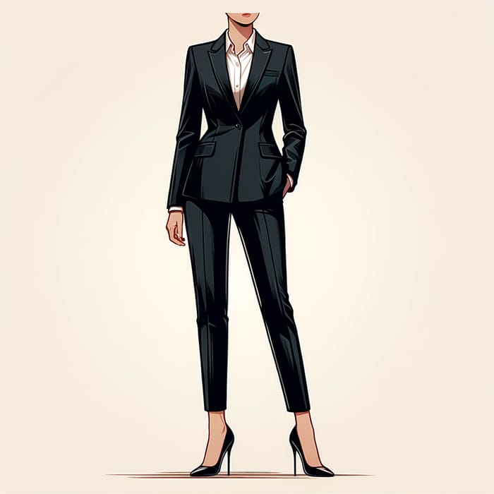 Elegant Professional Female in High Heels & Black Silk Suit
