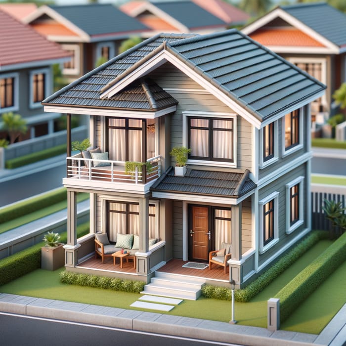 Realistic One-Storey Frame House with Balcony