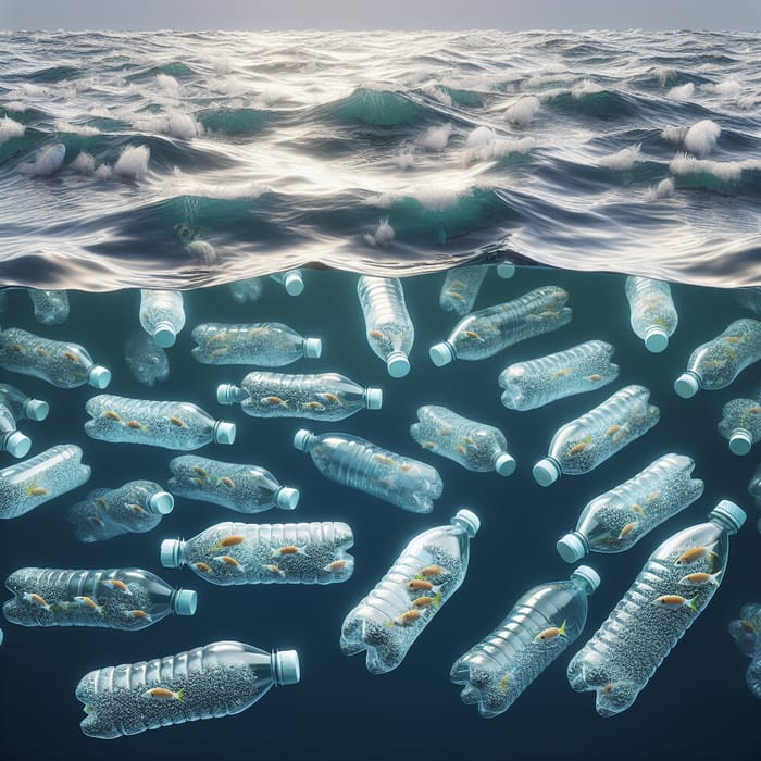 Miniature Ecosystems: Fish in Plastic Bottles Floating in the Sea