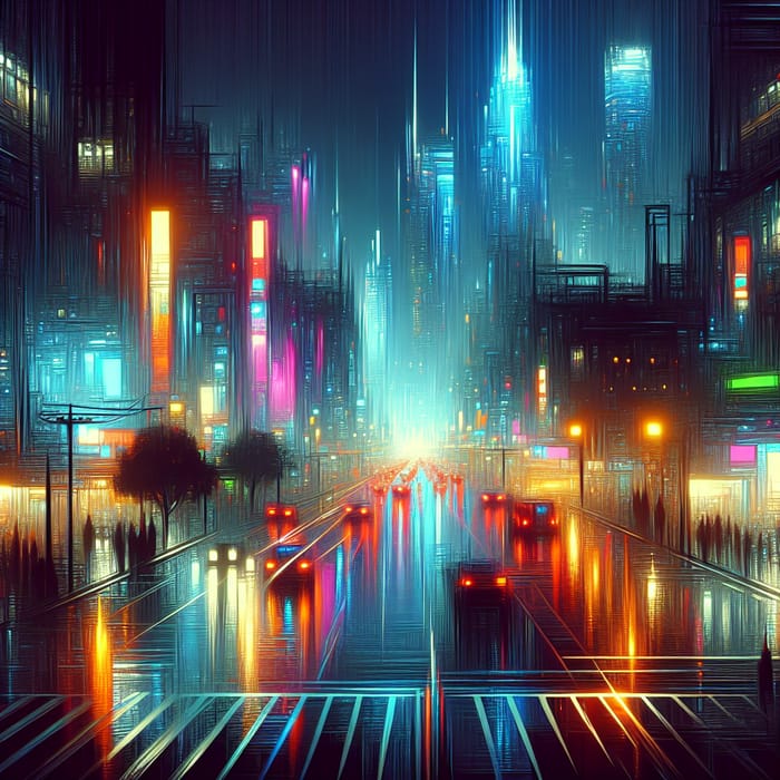 Futuristic Cyberpunk Cityscape | Neon Lights Dusk Art