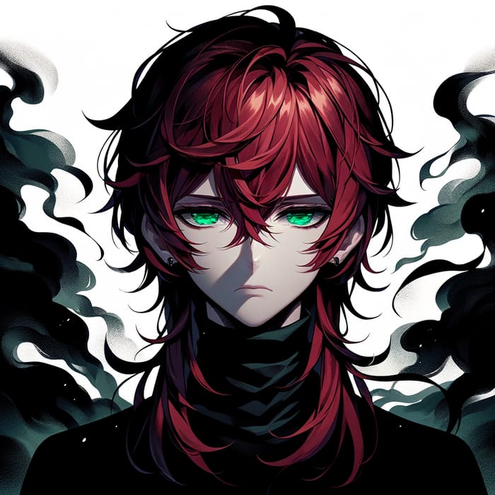 Anime Boy with Almost Long Red Hair and Emerald Green Eyes