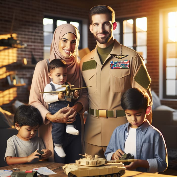 Proud Middle-Eastern Military Veteran with Diverse Family - Heartwarming Scene