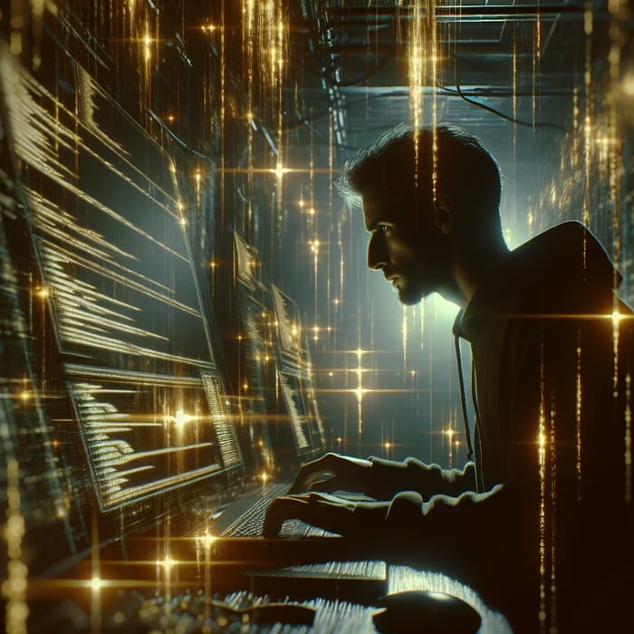 Cinematic Dark and Gold Hacker Hacking Scene