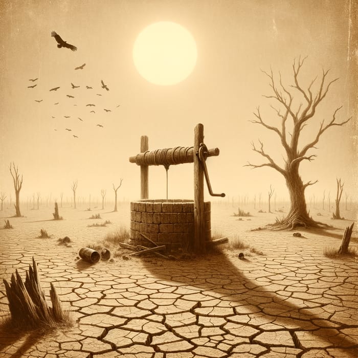 Deserted Wasteland Parched Well Artwork - Sepia Tone Vision