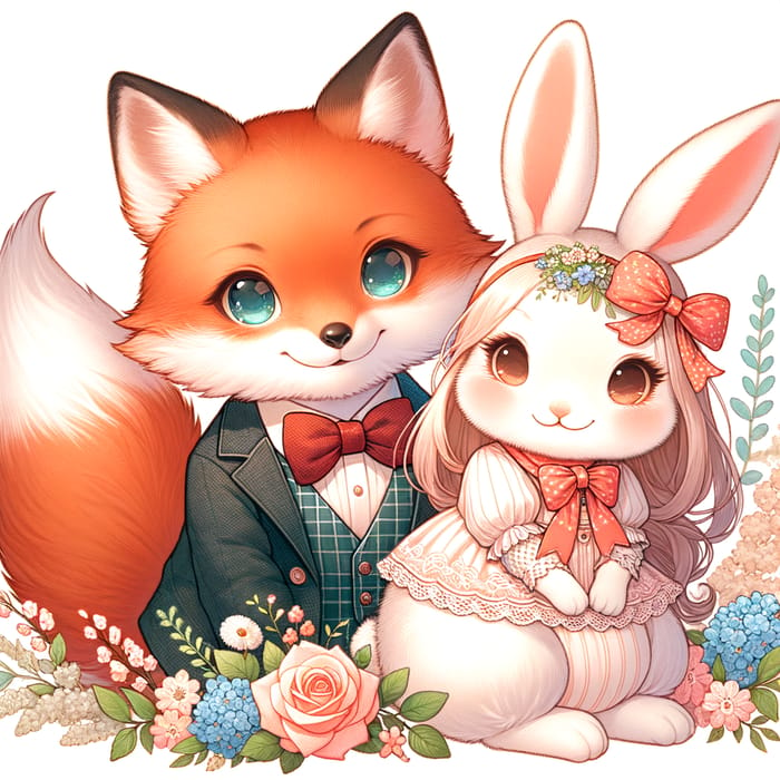 Charming Fox and Lovely Rabbit - Adorable Wildlife Duo