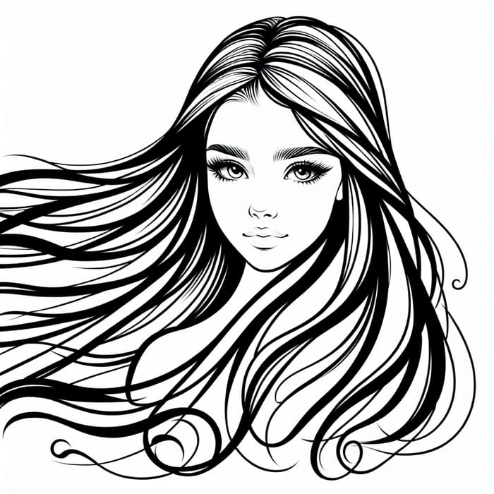 Minimalistic Drawing of a Girl with Long Hair in Graphic Style