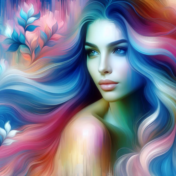 Fantasy Portrait: Beautiful Woman with Flowing Vibrant Hair