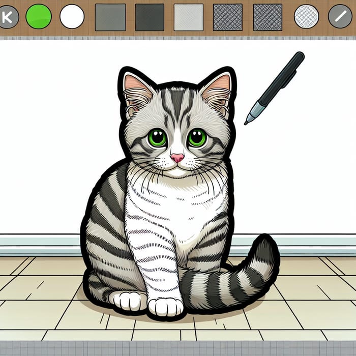 Draw a Cat Illustration with Green Eyes