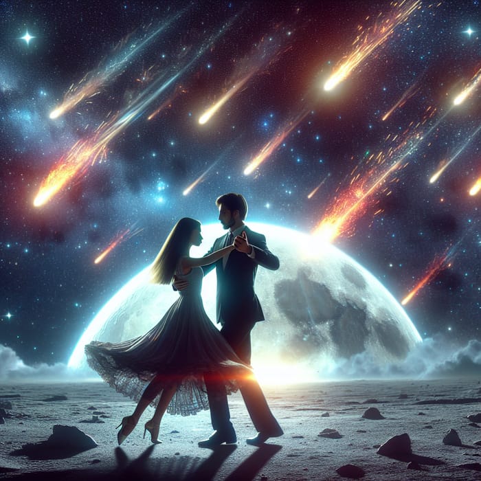 Magical Quinceañera Waltz: Moonlit Dance Amidst Exploding Meteors