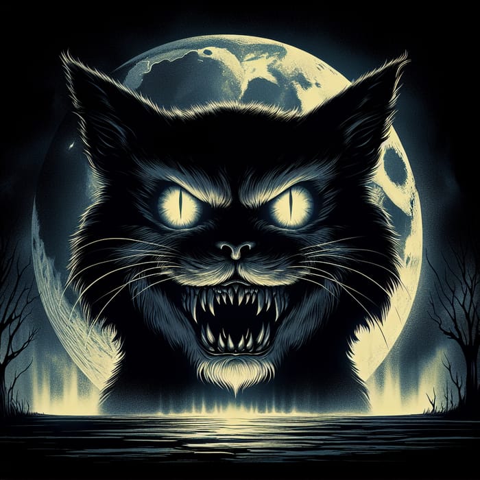 Terrifying Horror Cat in Menacing Moonlight