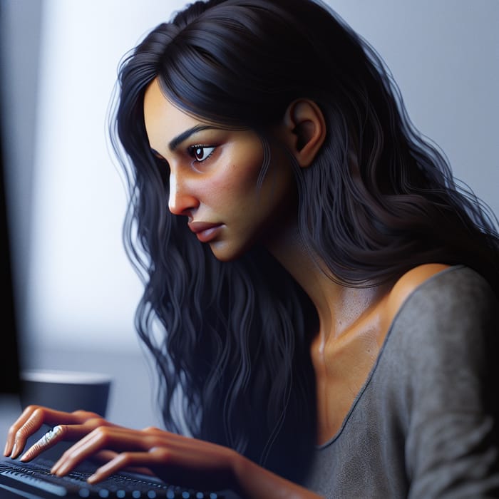 Female Programmer with Dark Hair and Eyes | Coding Genius
