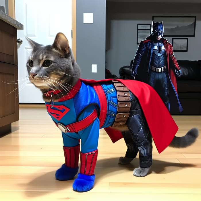 Superman and Batman Cat Costume in HD Quality
