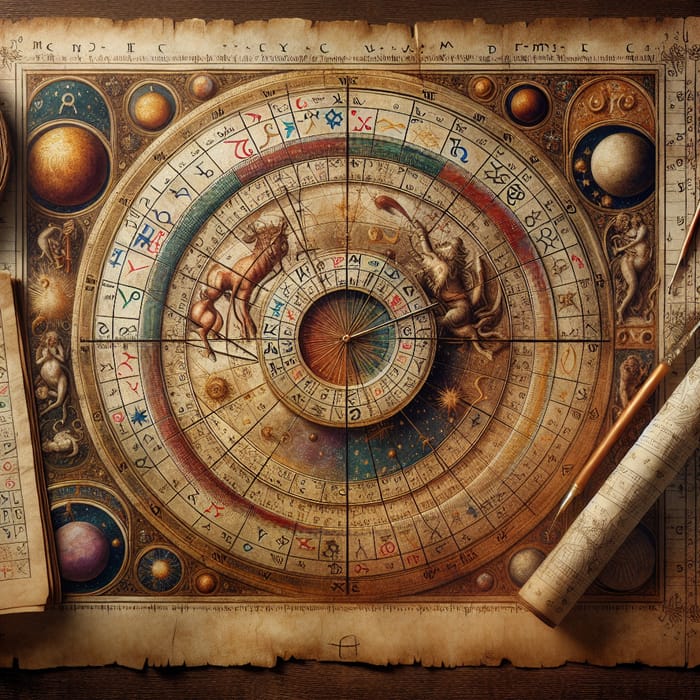 Detailed Northern Renaissance Astrology Chart in Jan van Eyck Style