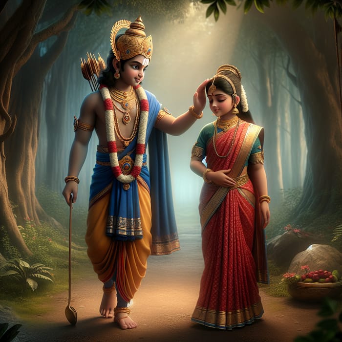 Young Lord Rama and Seetha in Ancient Indian Attire - Mythological Depiction