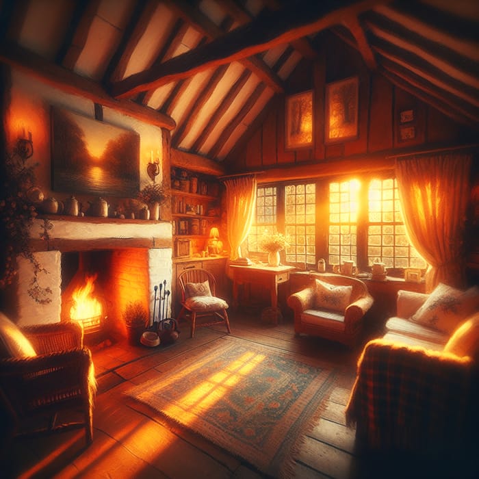 Charming Cottage Room at Twilight | Cozy Haven & Rustic Ambiance