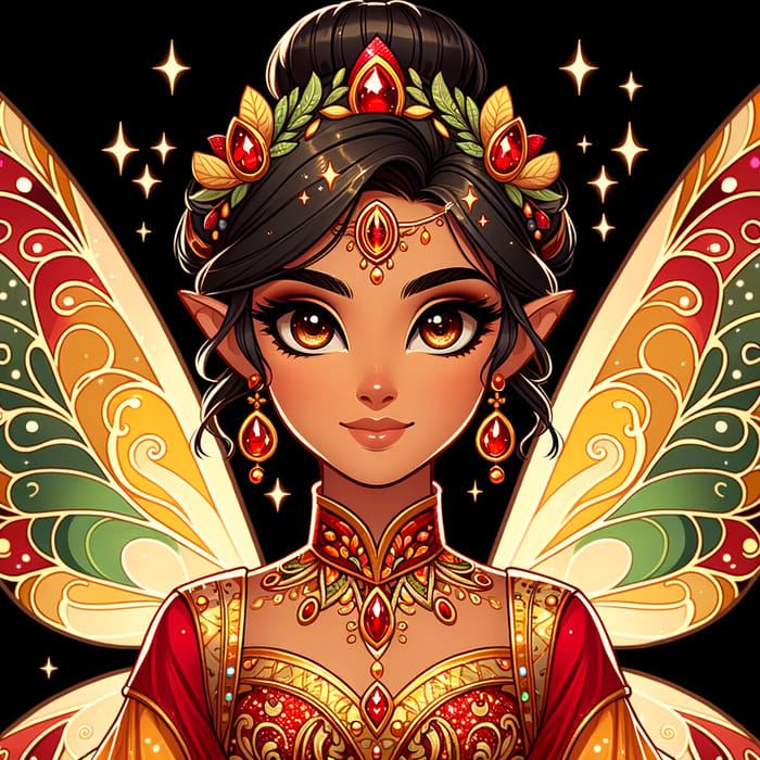 Radiant South Asian Fairy: Enchantix in Red, Yellow & Gold