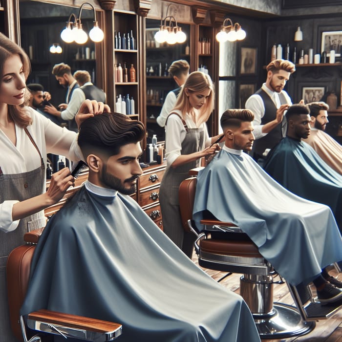 Men's Hair Salon with Female Barber Staff | Diverse Clients & Classic Interior