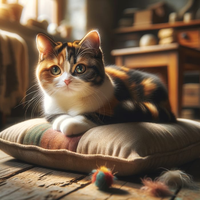 Playful Ginger Cat on Plush Cushion