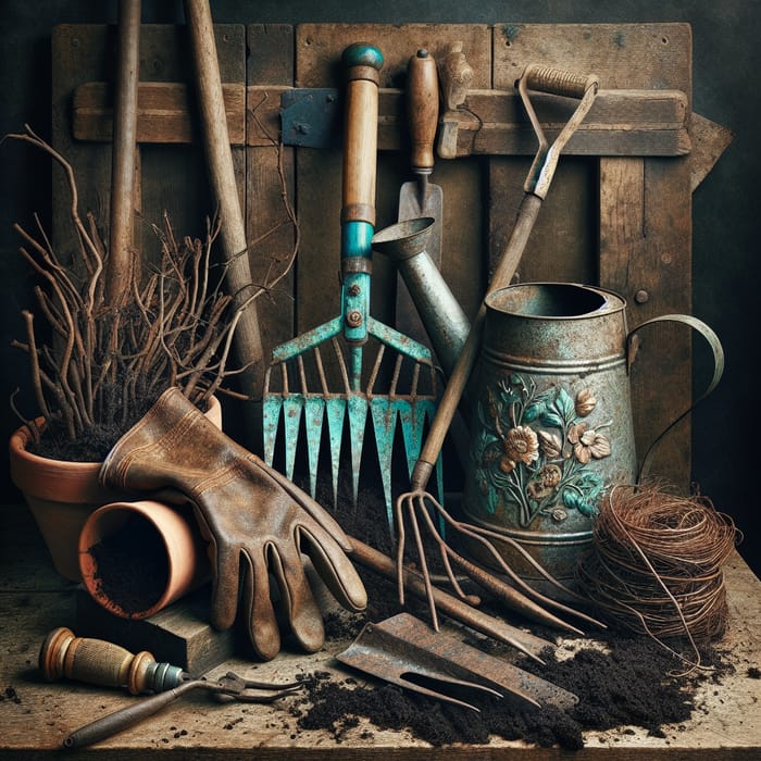 Rustic Garden Tools Still Life | Gardening Equipment Display